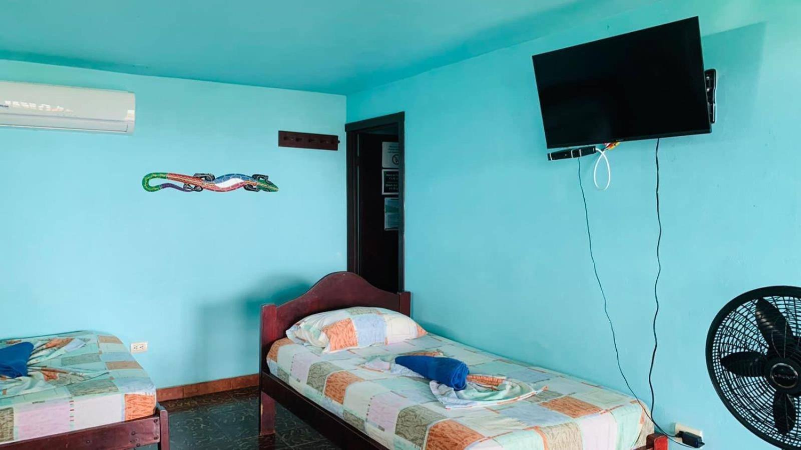 Room with a bed and a flat-screen TV